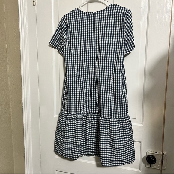 Universal Standard x J. Crew Gingham Drop Waist Dress Blue White Small M2 - Picture 7 of 9